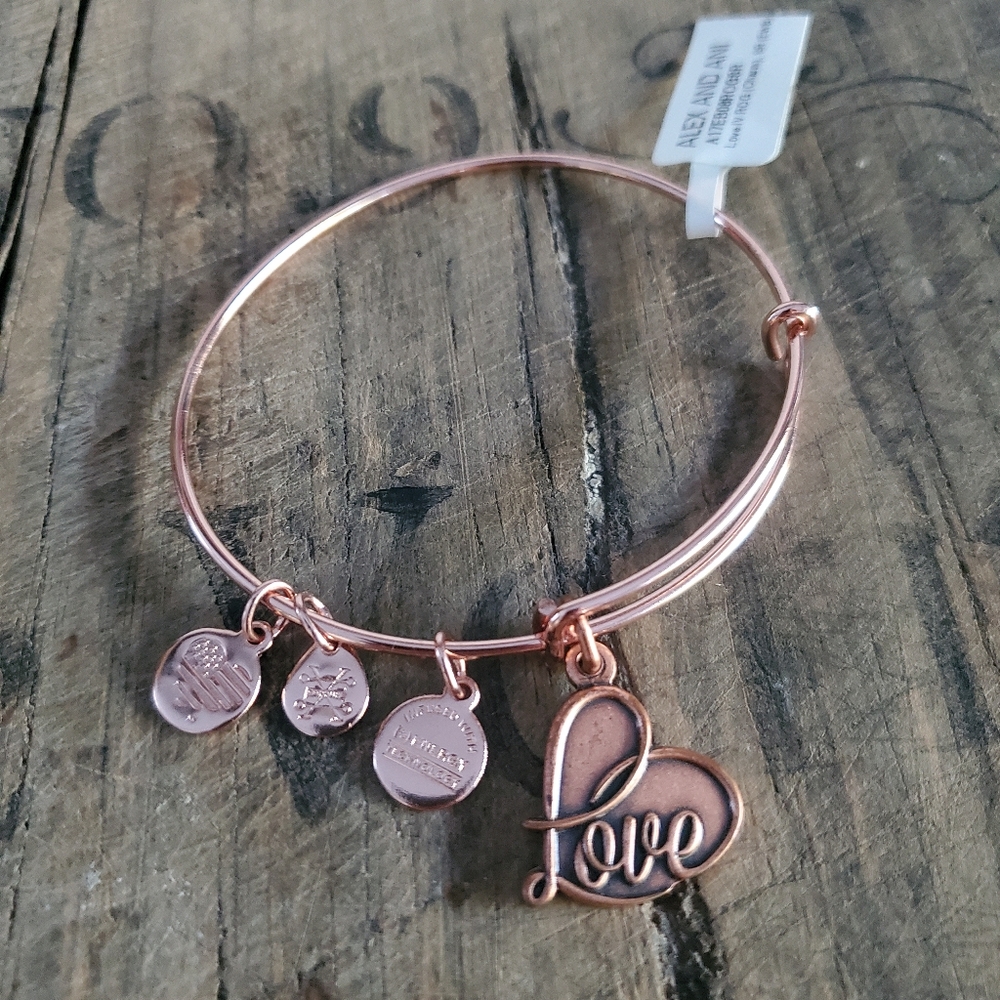 ALEX AND ANI Women's Path Of Symbols Love IV Rose Gold Charm‎ Bangle | Bracelet